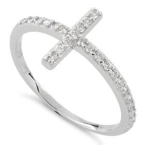 New Sterling Silver Cross Clear CZ Ring